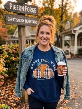 Navy 'Happy Fall Y'all' Dollywood Sweatshirt | Sz XL